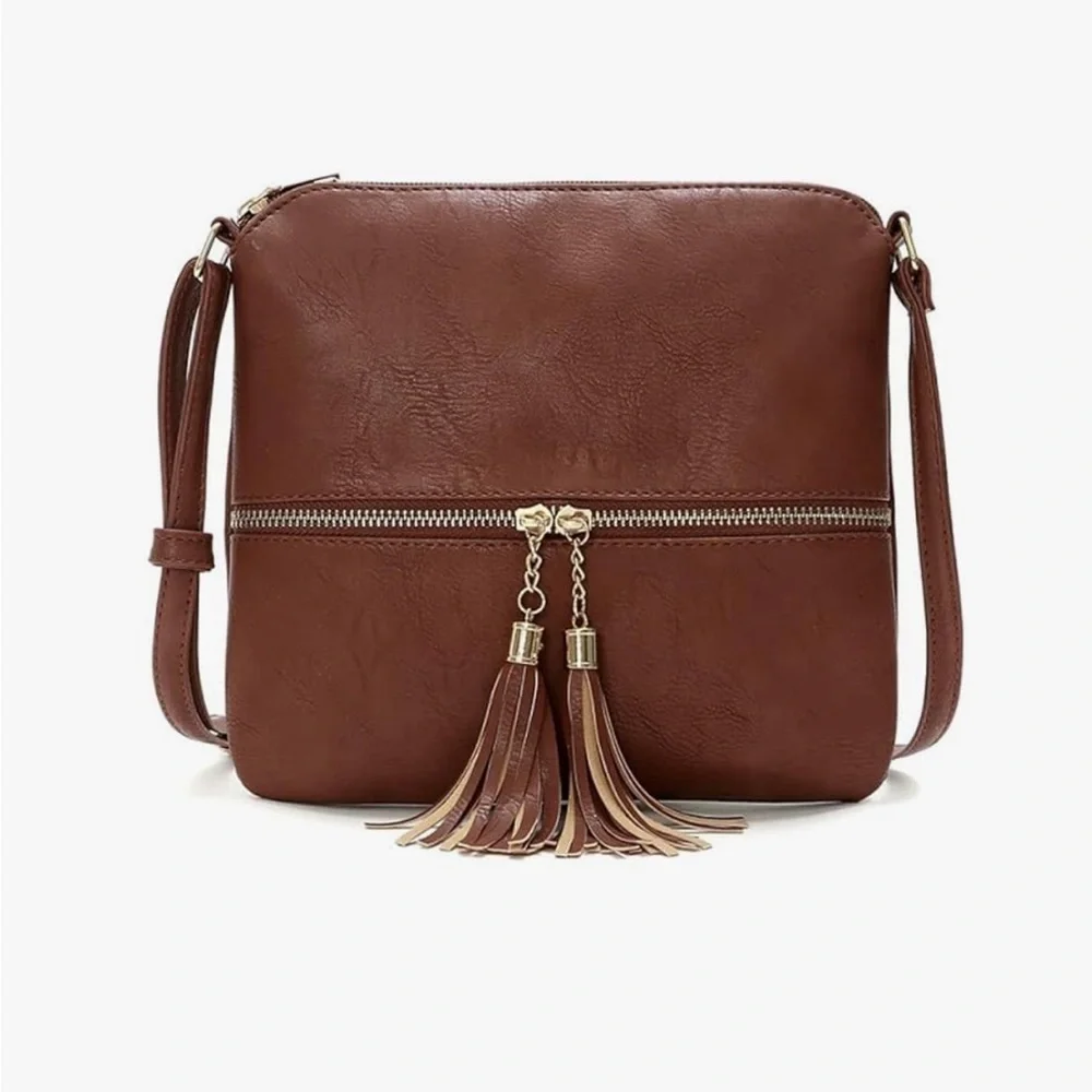 Brown Crossbody Bag Lightweight Dome Shoulder Bag Retro Leather Satchel Wallet - Picture 1 of 6